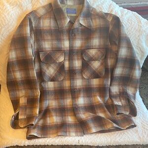 Pendleton Brown, Cream & Orange Plaid Wool Shirt